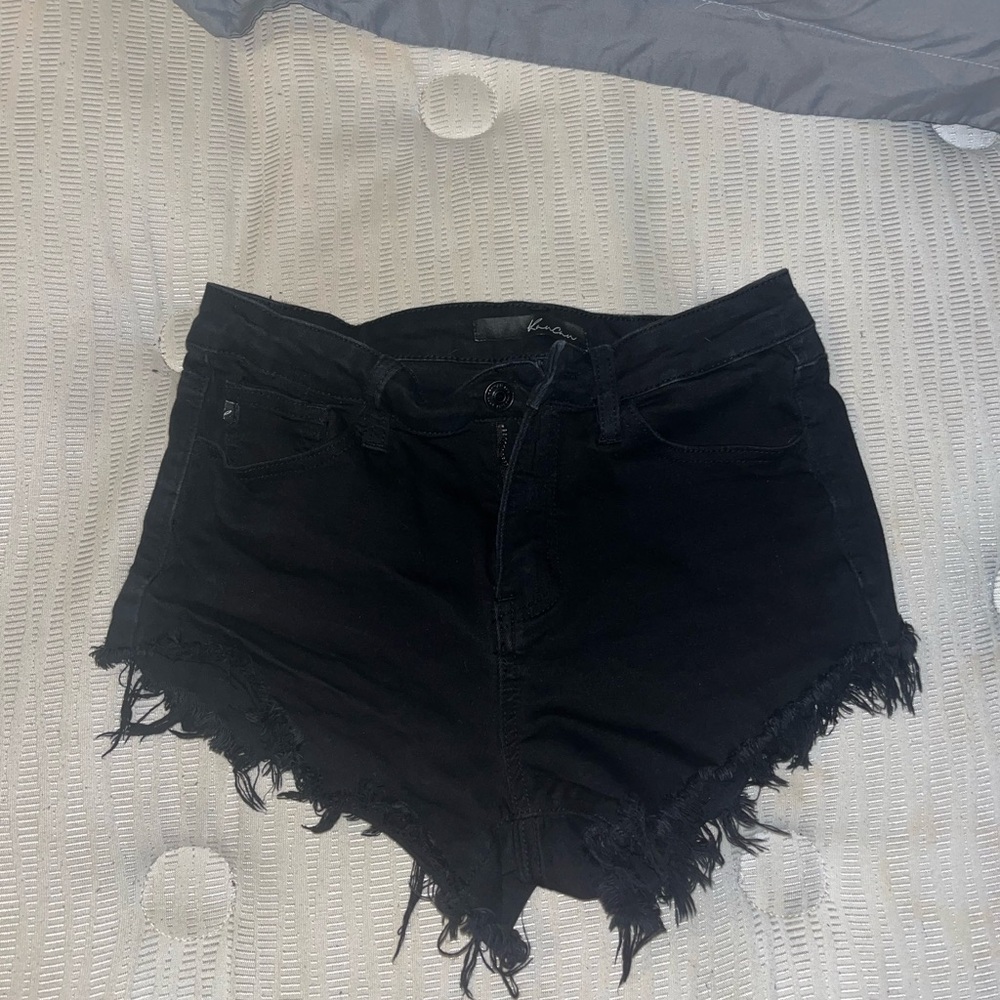 Kancan Black Frayed Denim Shorts